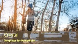  Presentation with step - Slide deck consisting of woman-having-to-step background and a violet colored foreground