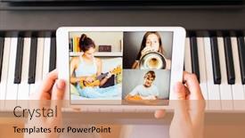  Presentation with chat - Cool new PPT layouts with woman-having-video-chat backdrop and a coral colored foreground