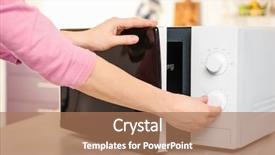  Presentation with food - Audience pleasing presentation theme consisting of woman heating food in microwave backdrop and a coral colored foreground