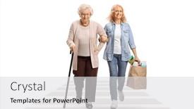  Presentation with pedestrian crossing - Presentation design with woman-helping-an-elderly-lady background and a light gray colored foreground