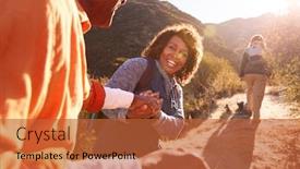  Presentation with helping man - Beautiful theme featuring woman-helping-man-on-trail backdrop and a red colored foreground