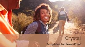  Presentation with helping man - PPT layouts with woman-helping-man-on-trail background and a coral colored foreground