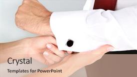  Presentation with helping man - Theme featuring woman helping man to do collar button up on grey background background and a lemonade colored foreground