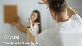  Presentation with hang - Beautiful slide set featuring woman-helps-her-partner backdrop and a gray colored foreground