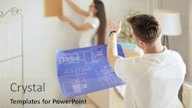  Presentation with hang - PPT theme featuring woman-helps-her-partner background and a soft green colored foreground