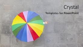  Presentation with hidden - Presentation design having woman hidden under multicolor umbrella background and a light gray colored foreground