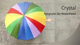 Presentation with hidden - PPT theme enhanced with woman hidden under multicolored umbrella background and a light gray colored foreground
