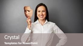  Presentation with woman sad - Cool new presentation theme with woman hiding her good mood backdrop and a gray colored foreground