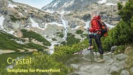  Presentation with hiking mountain - Slide deck with woman-hiker-hiking-backpacker-traveler background and a tawny brown colored foreground