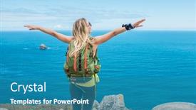  Presentation with mountain hiking - Presentation design having woman-hiker-hiking-backpacker-traveler background and a teal colored foreground