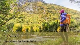  Presentation with adventure river - Amazing theme having woman hiker hiking looking backdrop and a gold colored foreground