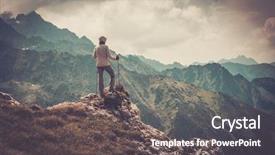  Presentation with mountain top - Theme consisting of woman hiker on a top background and a dark gray colored foreground