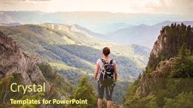  Presentation with rocks - PPT theme consisting of woman-hiker-standing-on-rocks background and a tawny brown colored foreground