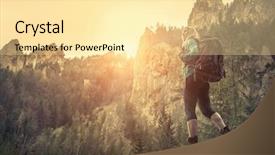  Presentation with hiking - PPT theme having woman hiking around mountains background and a blonde colored foreground