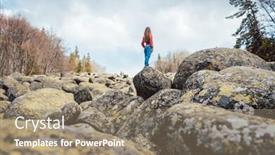  Presentation with bridges - PPT layouts having woman-hiking-the-stone-river background and a coral colored foreground