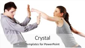  Presentation with women - Presentation design enhanced with woman hit - attractive young couple fighting women background and a white colored foreground
