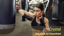  Presentation with thai boxing - Theme having woman-hits-a-punching-bag background and a tawny brown colored foreground