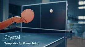  Presentation with table tennis - Colorful presentation theme enhanced with woman-hits-ball backdrop and a ocean colored foreground