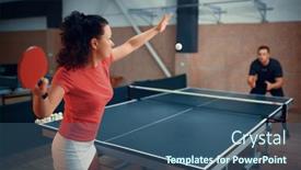  Presentation with table tennis - Presentation design featuring woman-hits-the-ball-table background and a ocean colored foreground
