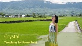  Presentation with way - Presentation design with woman-hold-a-suitcase background and a gold colored foreground