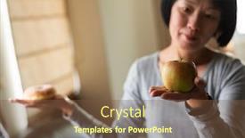  Presentation with donuts - Amazing slide set having woman-hold-an-apple backdrop and a tawny brown colored foreground