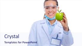  Presentation with tooth brush - PPT layouts having woman hold green fresh apple background and a  colored foreground