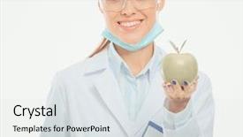  Presentation with tooth brush - Beautiful presentation featuring woman hold green fresh apple backdrop and a light gray colored foreground