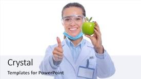  Presentation with tooth brush - Presentation theme enhanced with woman hold green fresh apple background and a light blue colored foreground