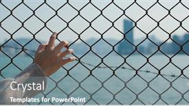  Presentation with hold hand - Presentation theme enhanced with woman-hold-hand-on-fence background and a gray colored foreground