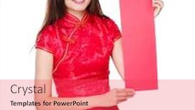  Presentation with calligraphy - PPT layouts consisting of woman hold red paper for calligraphy background and a red colored foreground