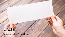  Presentation with paper - Audience pleasing PPT theme consisting of blnad - woman hold white bland paper backdrop and a  colored foreground