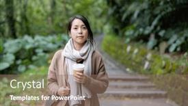  Presentation with hiking - Presentation having woman-hold-with-a-cup background and a violet colored foreground