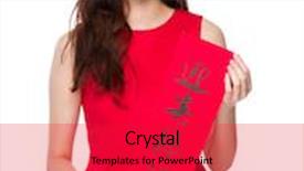  Presentation with chinese-calligraphy - PPT theme having woman hold with chinese calligraphy phrase meaning is blessing good luck background and a red colored foreground