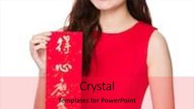  Presentation with everything - Theme featuring woman hold with chinese calligraphy phrase meaning is everything going smoothly and easily background and a red colored foreground