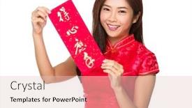  Presentation with everything - Theme consisting of woman hold with fai chun phrase meaning is everything going smoothly and easily background and a lemonade colored foreground