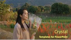  Presentation with flower woman - Cool new slide deck with woman-hold-with-flower-bouquet backdrop and a tawny brown colored foreground