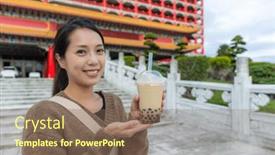  Presentation with bubble milk tea - PPT theme featuring woman-hold-with-her-bubble background and a violet colored foreground