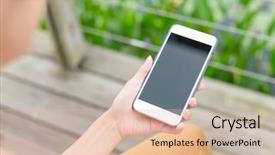  Presentation with mobile phone in woman hand - Audience pleasing theme consisting of woman hold with phone backdrop and a lemonade colored foreground