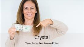  Presentation with bank - Beautiful PPT theme featuring woman holding 20 dollars bank backdrop and a  colored foreground