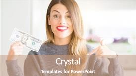  Presentation with bank - PPT layouts consisting of woman holding 20 dollars bank background and a  colored foreground