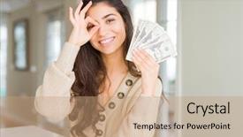  Presentation with holding hands old young - Presentation theme featuring woman holding 20 dollars bank background and a coral colored foreground