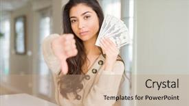  Presentation with bank - Audience pleasing slide deck consisting of woman holding 20 dollars bank backdrop and a coral colored foreground