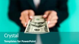  Presentation with 20 dollar bill - Presentation design featuring woman holding a 100 dollar background and a  colored foreground