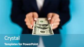  Presentation with dollar - Colorful presentation design enhanced with woman holding a 100 dollar backdrop and a teal colored foreground