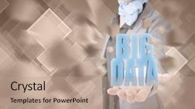  Presentation with data - Audience pleasing PPT layouts consisting of woman holding a 3d text backdrop and a coral colored foreground