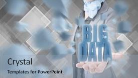  Presentation with data mining - PPT layouts enhanced with woman holding a 3d text background and a light blue colored foreground