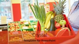  Presentation with fruits - Slide set enhanced with woman-holding-a-basket-filled background and a red colored foreground