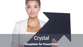  Presentation with young business woman smile show - Cool new theme with woman holding a black arrow backdrop and a ocean colored foreground
