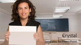  Presentation with maths - Theme featuring woman holding a black sign background and a coral colored foreground