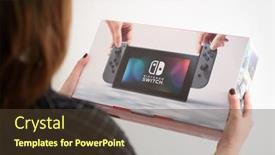  Presentation with brand - Colorful presentation theme enhanced with woman-holding-a-brand-new backdrop and a tawny brown colored foreground